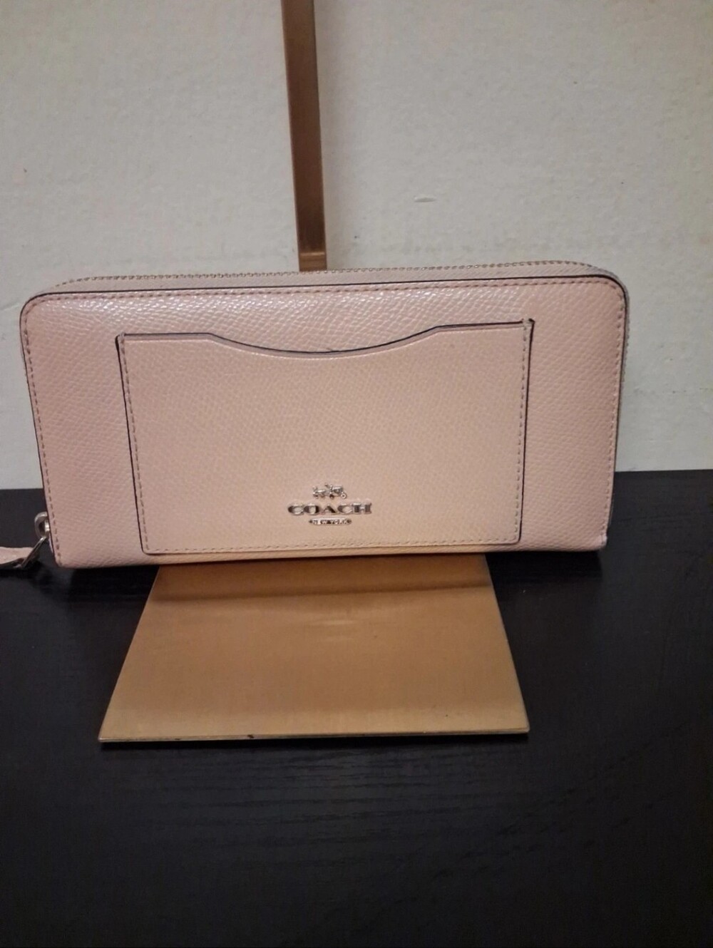 Coach Zip-Around Pebbled Wallet in Pale Pink